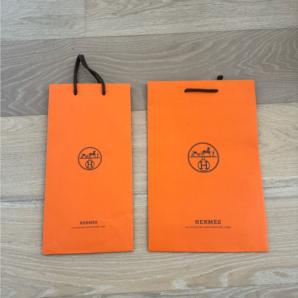 Hermès Classic Empty Shopping Gift Bags set of 2 in Hermes Orange Decor Designer